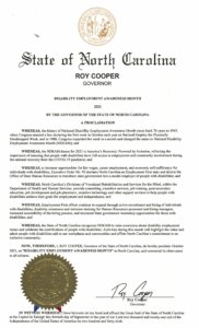 Proclamation for Disability Employment Awareness Month 2021 in North Carolina