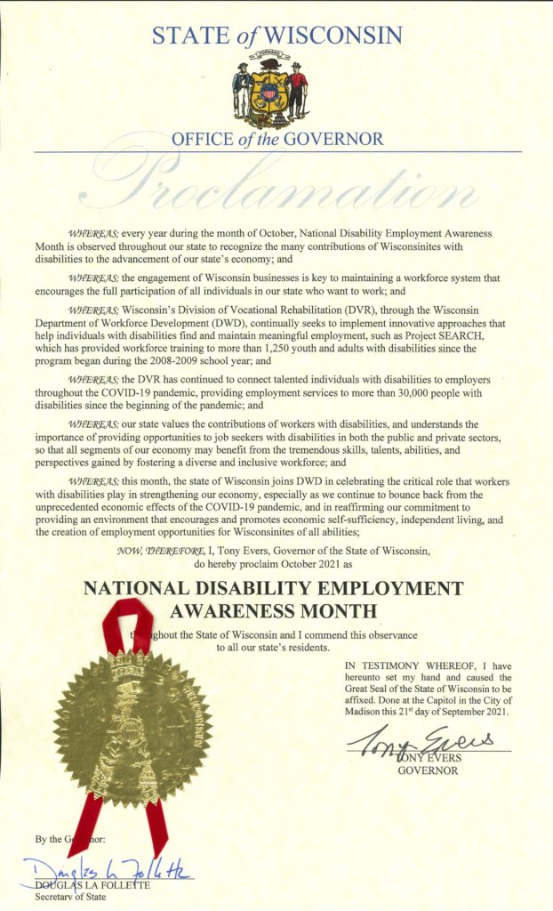 Proclamation for Disability Employment Awareness Month in Wisconsin