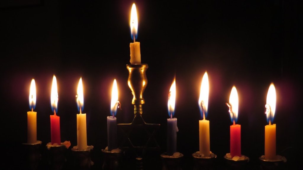 Chanukah menorah with all 9 candles lit