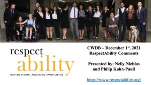 Cover slide for CA workforce comments from RespectAbility