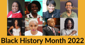 Headshots of 8 black people with disabilities. Text: Black History Month 2022