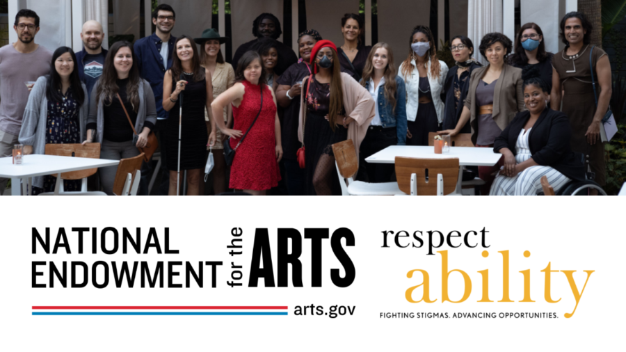 RespectAbility Lab participants and alumni together outside. Logos for National Endowment for the Arts and RespectAbility