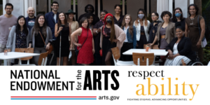 RespectAbility Lab participants and alumni together outside. Logos for National Endowment for the Arts and RespectAbility