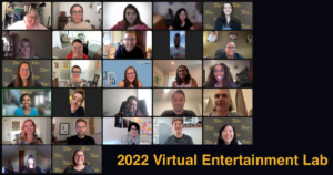 RespectAbility Lab Fellows and alumni together on Zoom for the opening session of the 2022 virtual lab. Text: 2022 Virtual Entertainment Lab