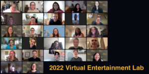 RespectAbility Lab Fellows and alumni together on Zoom for the opening session of the 2022 virtual lab. Text: 2022 Virtual Entertainment Lab