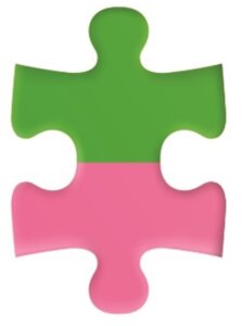 A green and pink puzzle piece