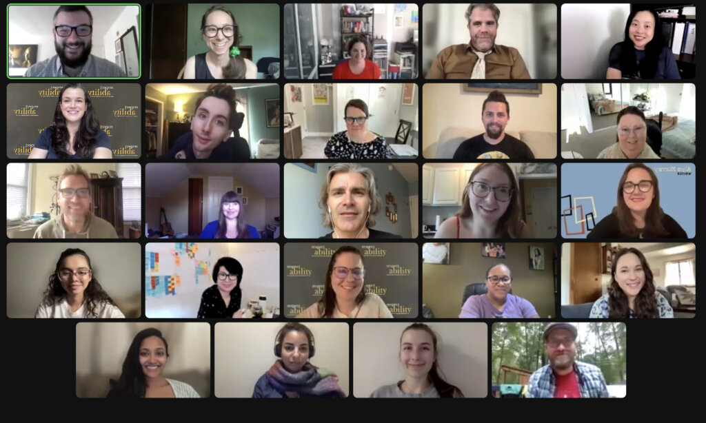 24 diverse people with disabilities on a RespectAbility Lab Zoom session smiling