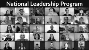 RespectAbility Staff and Apprentices smile together on Zoom in gallery view. Text at top reads “National Leadership Program”