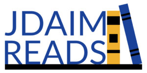 JDAIM Reads logo with blue and yellow books on a shelf