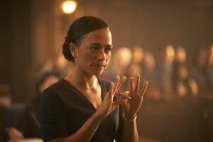 Lauren Ridloff signing in a scene from the "Ava's Story" epsiode of ACCUSED