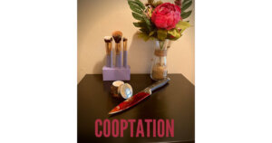 Cooptation film poster artwork with a bloody knife next to beauty products and flowers in a vase