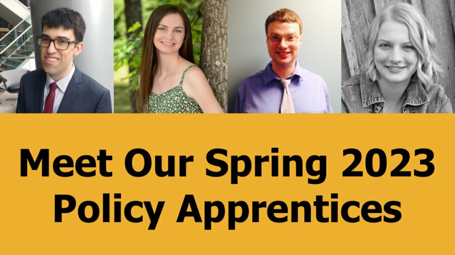 Headshots of four Spring 2023 Policy Apprentices. Text: 