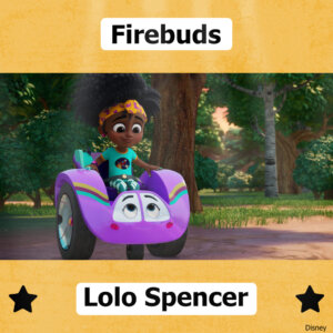 Jazzy and Piper in a scene from Disney Junior's Firebuds. Text: Firebuds. Lolo Spencer. Credit: Disney