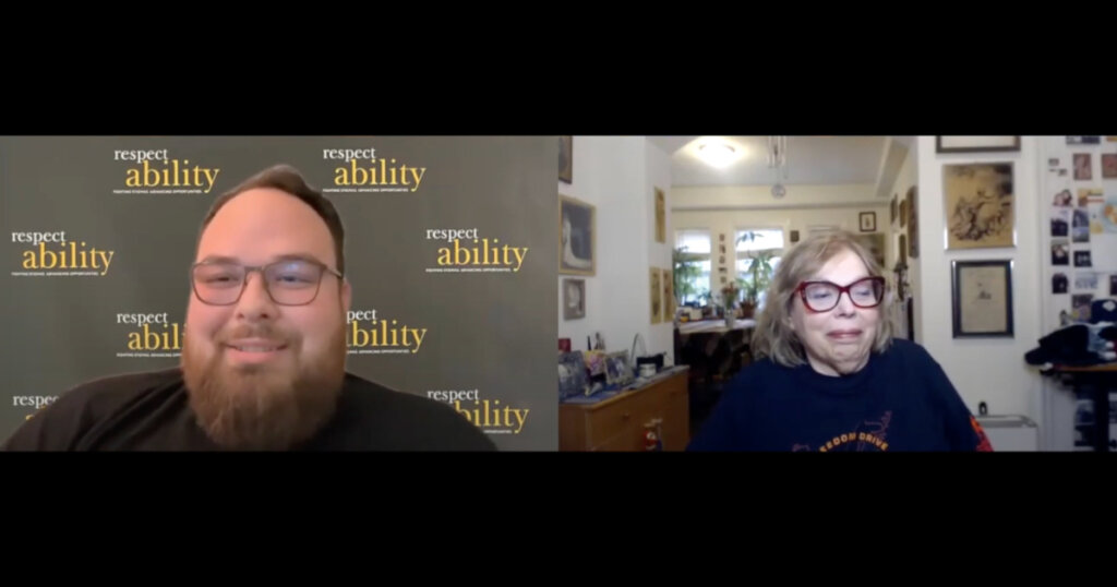 Ben Bond and Judy Heumann on Zoom as part of our JDAIM webinar with Judy Heumann