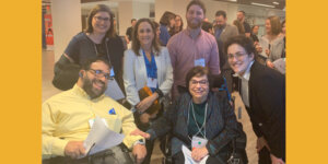 Judy Heumann with RespectAbility staff members Matan Koch and Lauren Appelbaum along with two former Apprentices and a former staff member