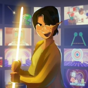 Illustration of Iqsa Aqilah holding a lightsaber