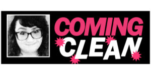 Coming Clean film logo next to a still of Amelia Green