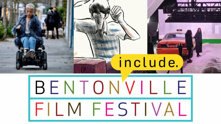 logo for Bentonville Film Festival along with stills from 3 films showing at the festival.