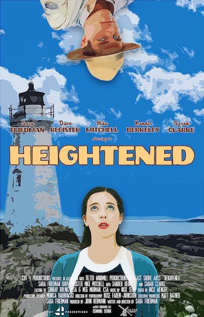 poster for heightened with the film's main character in front of a lighthouse
