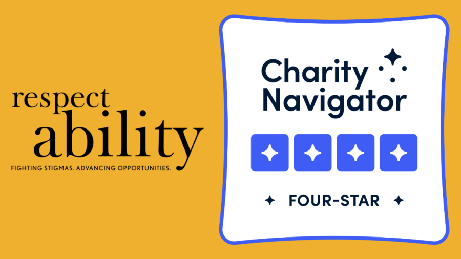 RespectAbility logo next to a four star rating badge from Charity Navigator