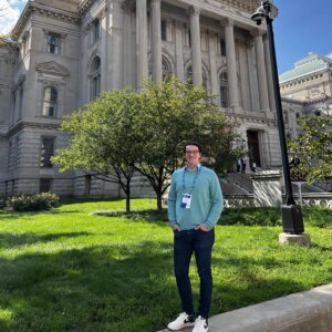 Jimmy Fremgen smiling outside of the Indianapolis State Capital