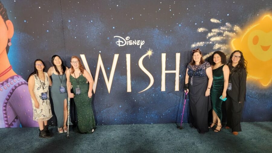 Cultural Consultants from RespectAbility (L-R) Maddy Ullman, Vanni Le, Erica Mones, and Lauren Appelbaum, with The League's Kristen Marston and Disney's Kathy Le Backes, at the premiere of WISH