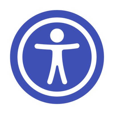 Accessibility icon with a white stick figure in a blue circle