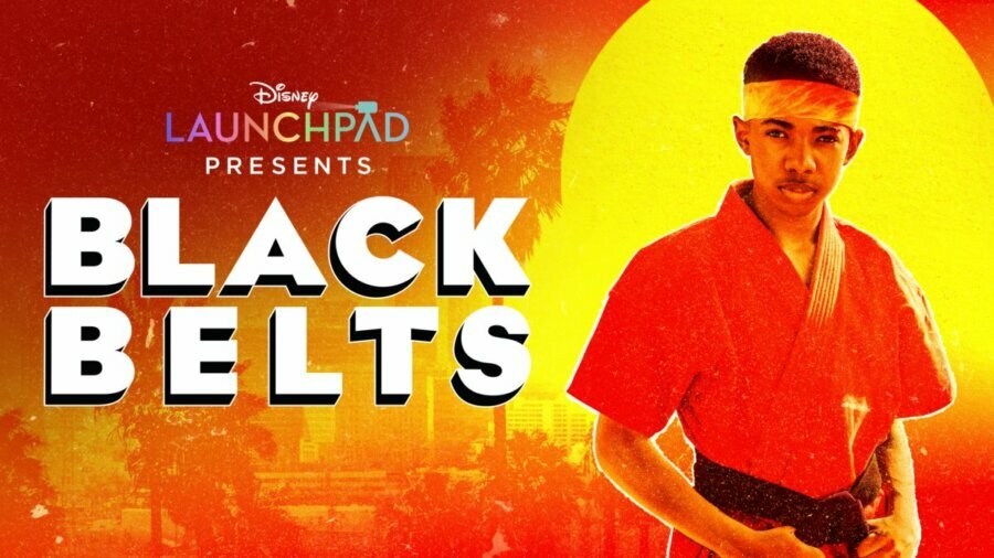 key art for Disney Launchpad's Black Belts with a person wearing a red karate uniform