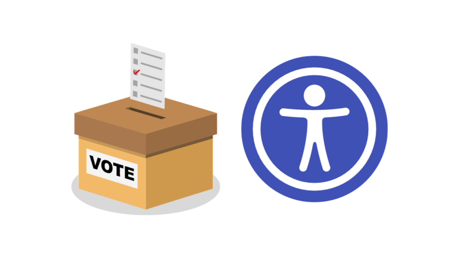 A ballot box and a blue accessibility icon