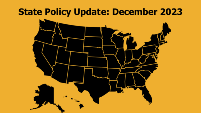map of the United States. text reads State Policy Update December 2023
