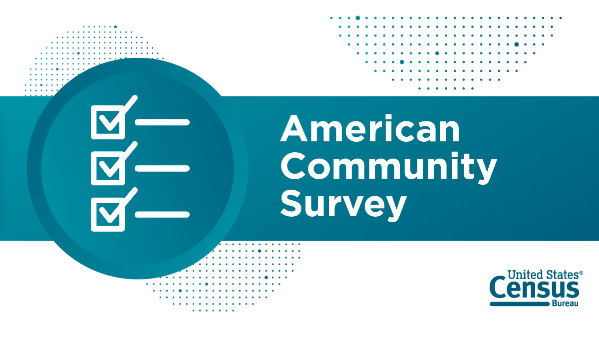 logo for the American Community Survey with checkboxes, a large amount of dots, and the US Census Bureau logo