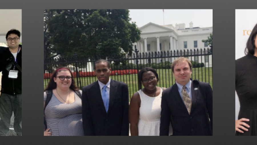 photos of RespectAbility Fellows at an event in Los Angeles, RespectAbility Fellows outside the White House, and former RespectAbility Fellow Nicole Homerin with two friends at the 2023 RespectAbility Awards Ceremony