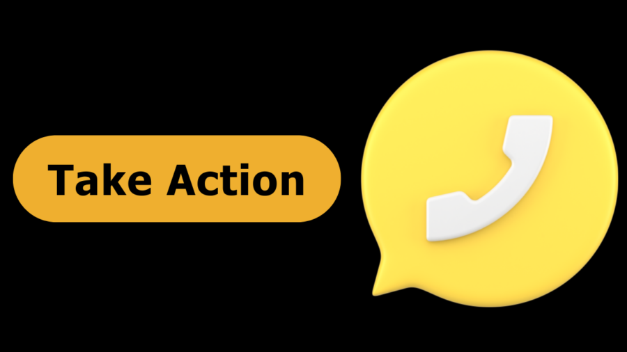 Button that says Take Action next to an icon of a phone