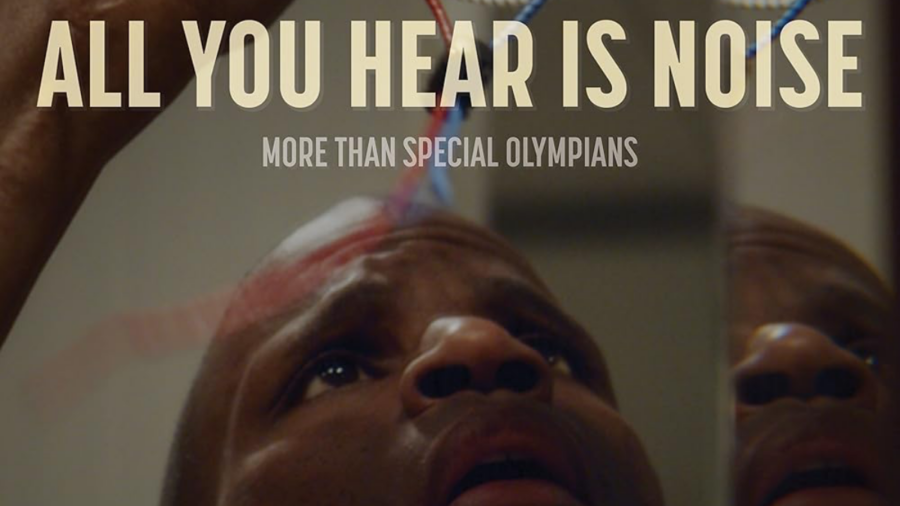 poster for All You Hear Is Noise with tagline more than special olympians and one of the three triathletes featured in the movie holding swim goggles