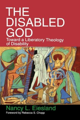 cover artwork for The Disabled God by Nancy Eiesland with an abstract illustration that depicts the crucifixion of Jesus
