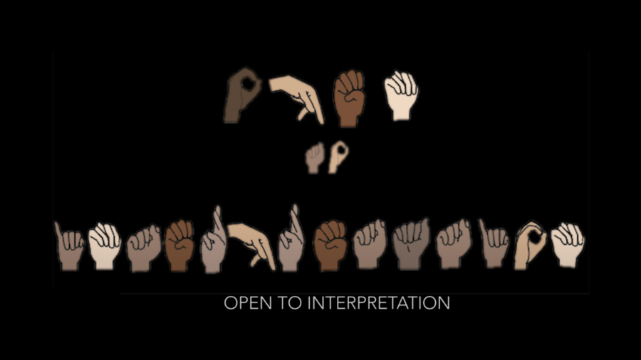 title card for Open to Interpretation with the film's title signed in ASL