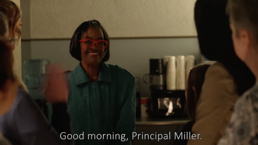 still from Principal Matters with Diana Elizabeth Jordan in character in a school