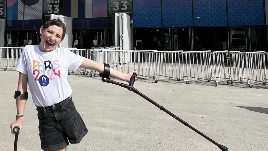 Entertainment and News Media Fellow Nora Onanian smiles outside of the arena in Paris where the Paralympics were held