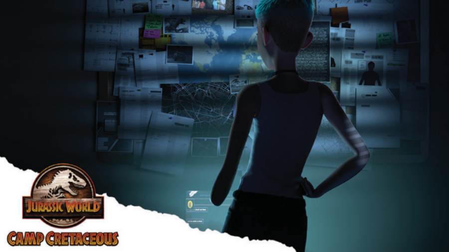 Graphic advertising event titled Animating Disability with Jurassic World: Chaos Theory. Includes logos for Jurassic World Camp Cretaceous and a character from the show looking at a map