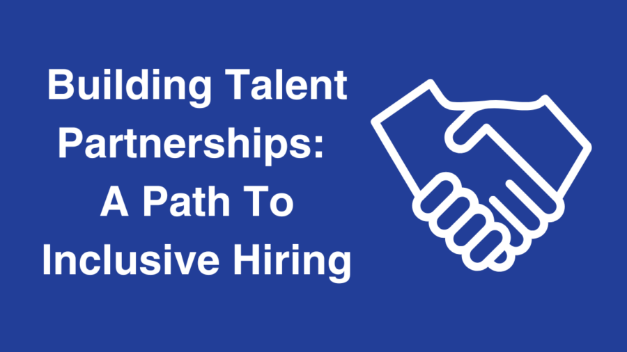 illustration of a handshake. text reads building talent partnerships: a path to inclusive hiring