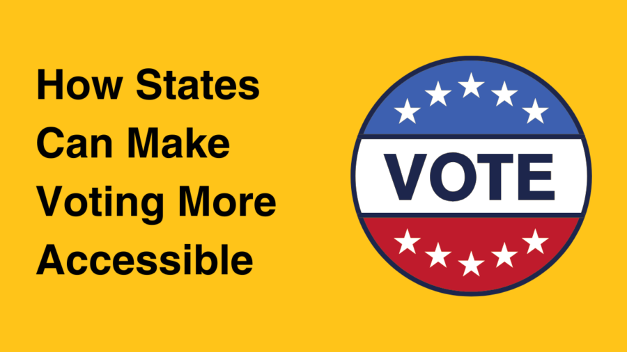 a vote button with red and blue coloring. text reads How States can make voting more accessible