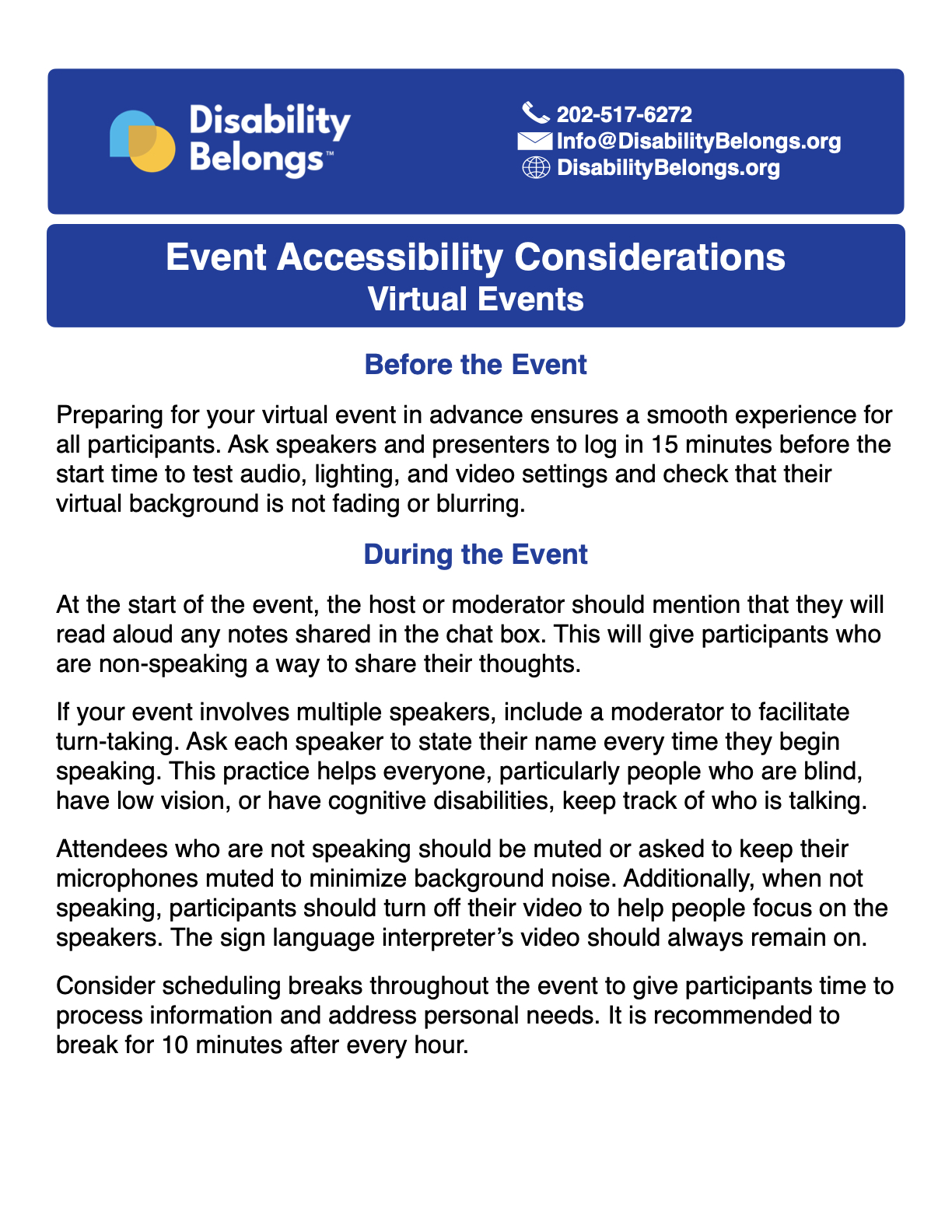 screenshot of first page of PDF version of event accessibility considerations for virtual events