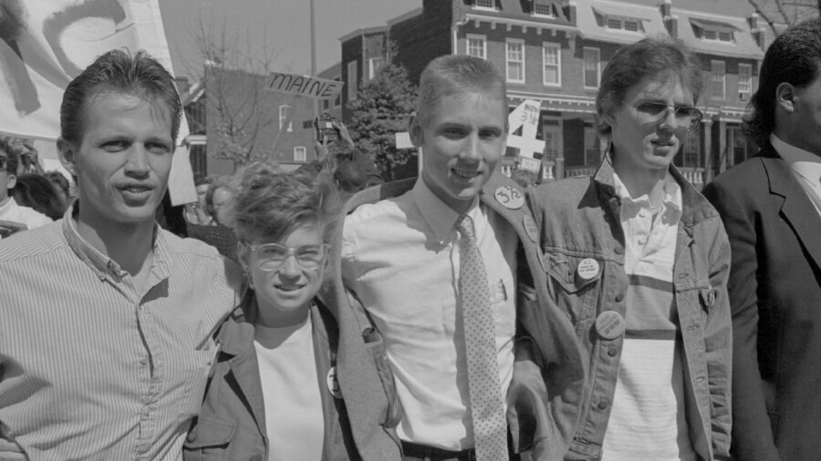 greyscale still from Sundance Film Deaf President Now showing several students at Gallaudet