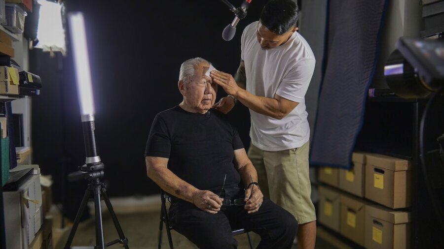 still from Sundance Film Third Act showing Robert A Nakamura and the film's director