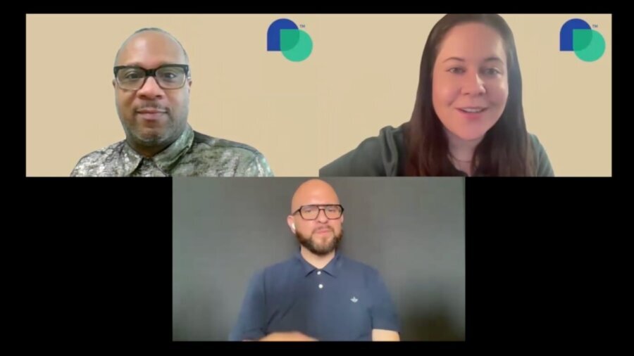 still from webinar with Lawon Exum Lesley Hennen and ASL interpreter