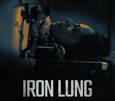 poster art for Iron Lung showing a person's head and the film's logo