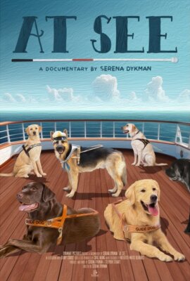poster for At See with a group of guide dogs on the deck of a ship