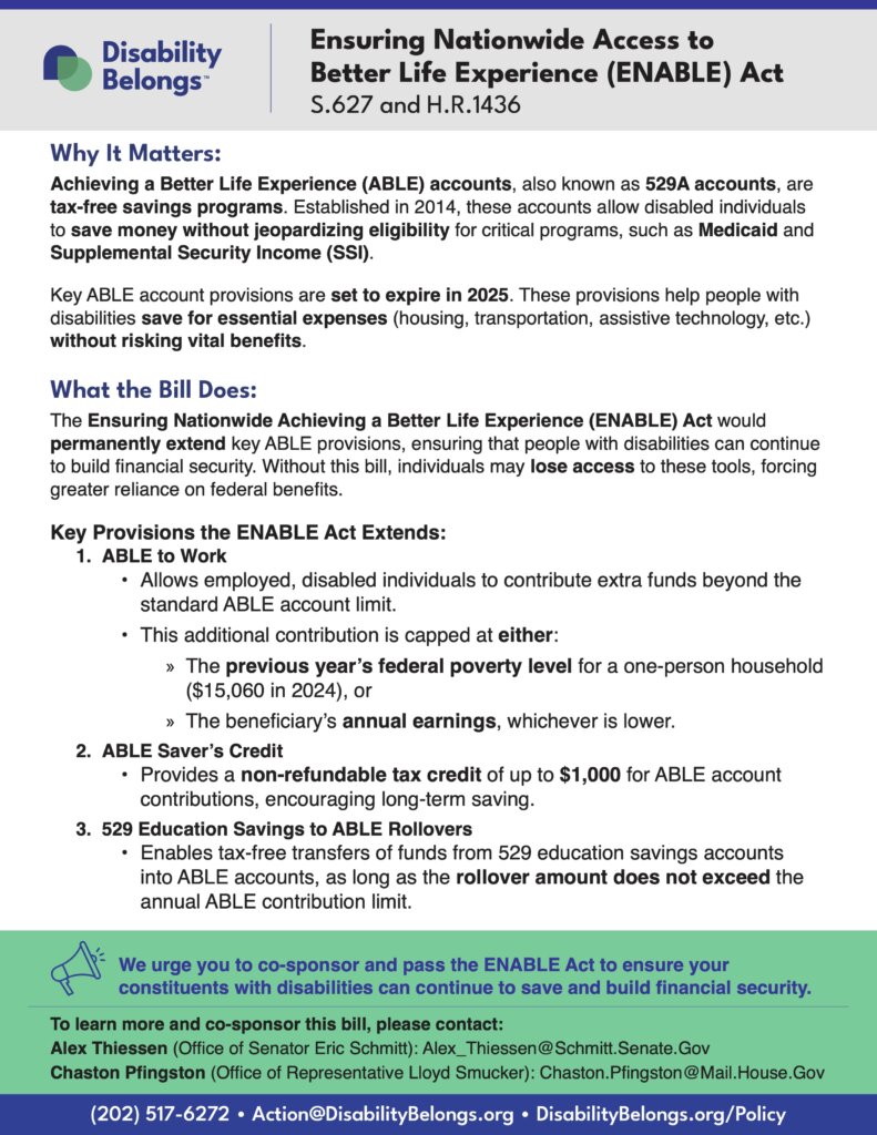 ENABLE Act fact sheet with text that is on this webpage