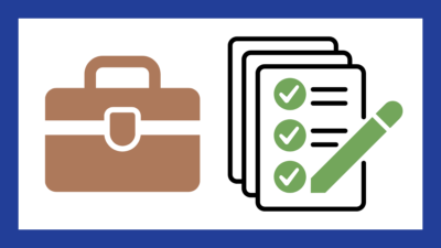 icons for a brown briefcase and a list of requirements checked off